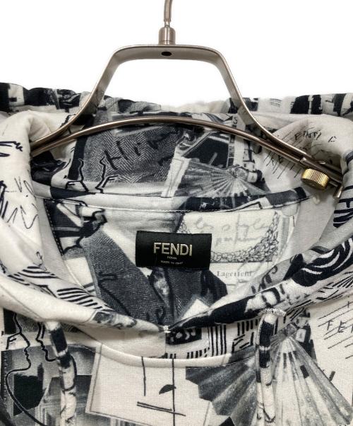 FENDI（フェンディ）FENDI (フェンディ) カールラガーフェルドコラボプリント パーカー ホワイト×ブラック サイズ:Mの古着・服飾アイテム
