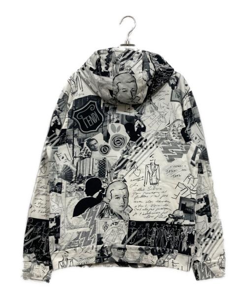 FENDI（フェンディ）FENDI (フェンディ) カールラガーフェルドコラボプリント パーカー ホワイト×ブラック サイズ:Mの古着・服飾アイテム