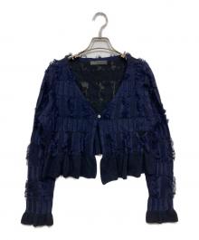 Noble（ノーブル）の古着「カットジャガードショートカーディガン」｜ネイビー