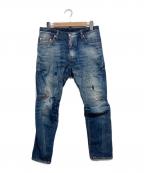 DSQUARED2ディースクエアード）の古着「ペイントクラッシュ立体裁断デニムパンツ」｜ブルー