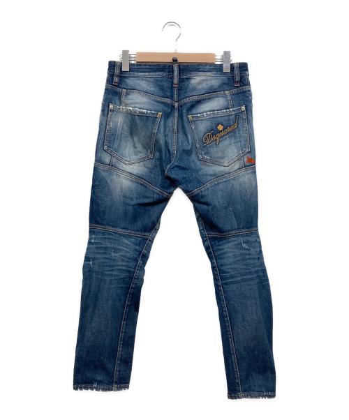 DSQUARED2（ディースクエアード）DSQUARED2 (ディースクエアード) ペイントクラッシュ立体裁断デニムパンツ ブルー サイズ:46の古着・服飾アイテム