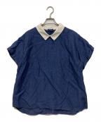 SHIPS anyシップスエニィ）の古着「フラワー ジャカード バイカラー プルオーバー シャツ」｜ネイビー