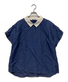 SHIPS any（シップスエニィ）の古着「フラワー ジャカード バイカラー プルオーバー シャツ」｜ネイビー