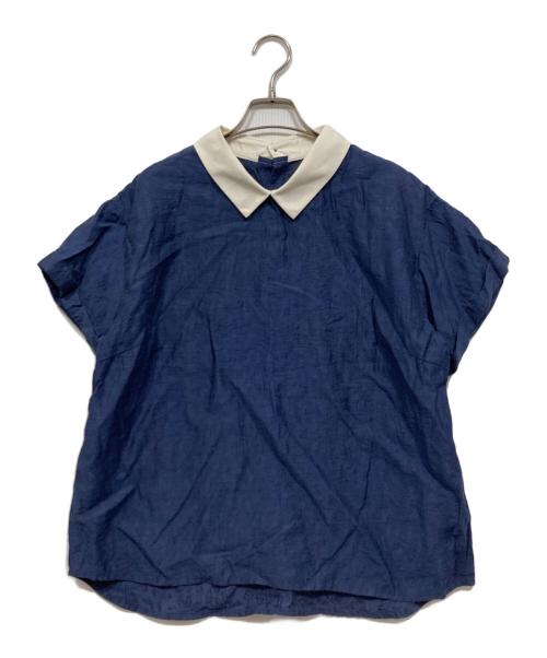 SHIPS any（シップスエニィ）SHIPS any (シップスエニィ) フラワー ジャカード バイカラー プルオーバー シャツ ネイビー サイズ:Freeの古着・服飾アイテム