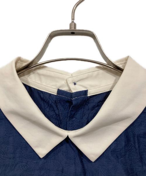 SHIPS any（シップスエニィ）SHIPS any (シップスエニィ) フラワー ジャカード バイカラー プルオーバー シャツ ネイビー サイズ:Freeの古着・服飾アイテム