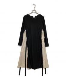 LANVIN en Bleu（ランバンオンブルー）の古着「サイドリボンコンビワンピース」｜ブラック
