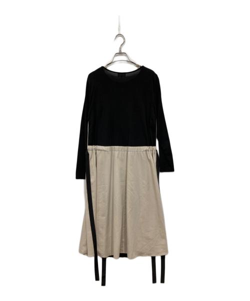 LANVIN en Bleu（ランバンオンブルー）LANVIN en Bleu (ランバンオンブルー) サイドリボンコンビワンピース ブラック サイズ:38の古着・服飾アイテム