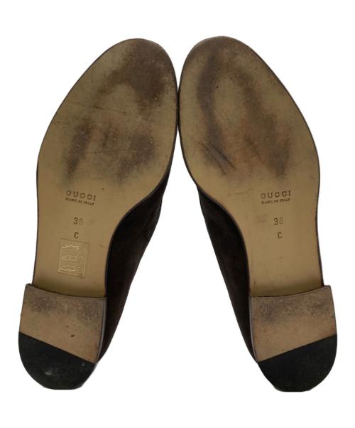 GUCCI（グッチ）GUCCI (グッチ) スウェードロゴプレートローファー ブラウン サイズ:36の古着・服飾アイテム