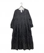 BEARDSLEYビアズリー）の古着「リーフプリントギャザーワンピース」｜ブラック