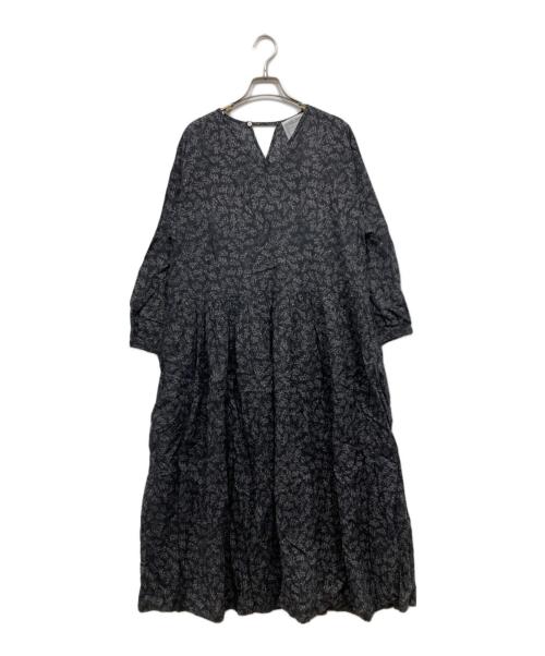 BEARDSLEY（ビアズリー）BEARDSLEY (ビアズリー) リーフプリントギャザーワンピース ブラック サイズ:1の古着・服飾アイテム