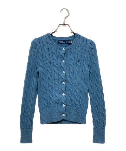 POLO RALPH LAUREN（ポロ・ラルフローレン）POLO RALPH LAUREN (ポロ・ラルフローレン) ケーブルニット コットン クルーネック カーディガン ブルー サイズ:XSの古着・服飾アイテム