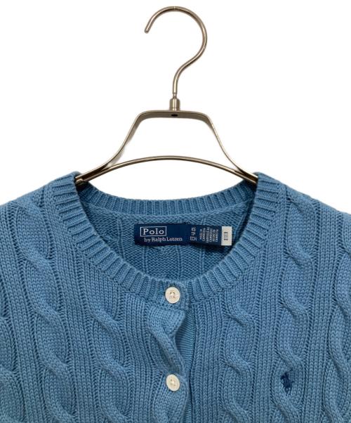 POLO RALPH LAUREN（ポロ・ラルフローレン）POLO RALPH LAUREN (ポロ・ラルフローレン) ケーブルニット コットン クルーネック カーディガン ブルー サイズ:XSの古着・服飾アイテム