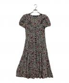 POLO RALPH LAURENポロ・ラルフローレン）の古着「総柄フラワーボタンノースリーブワンピース」｜ブラック×ホワイト