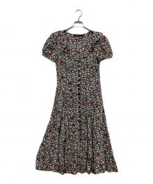 POLO RALPH LAUREN（ポロ・ラルフローレン）の古着「総柄フラワーボタンノースリーブワンピース」｜ブラック×ホワイト