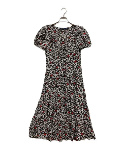 POLO RALPH LAUREN（ポロ・ラルフローレン）POLO RALPH LAUREN (ポロ・ラルフローレン) 総柄フラワーボタンノースリーブワンピース ブラック×ホワイト サイズ:4の古着・服飾アイテム
