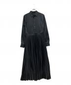 POLO RALPH LAURENポロ・ラルフローレン）の古着「サテンプリーツ切替ワンピース」｜ブラック