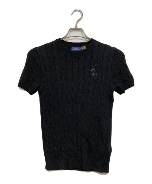 POLO RALPH LAUREN（ポロ・ラルフローレン）POLO RALPH LAUREN (ポロ・ラルフローレン) ケーブルビジューロゴ半袖ニット ブラック サイズ:Ｓの古着・服飾アイテム