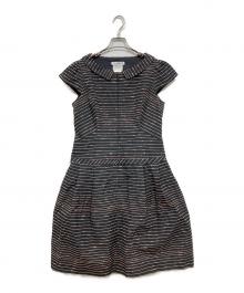 Rene（ルネ）の古着「パフスリーブワンピース」｜ネイビー×ピンク