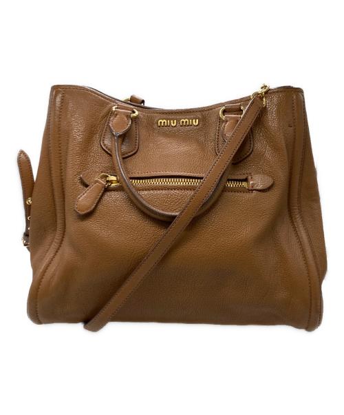MIU MIU（ミュウミュウ）MIU MIU (ミュウミュウ) 2WAY マドラスレザーハンドバッグ ブラウンの古着・服飾アイテム