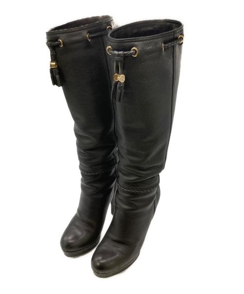 GUCCI（グッチ）GUCCI (グッチ) ロングヒールフリンジブーツ ブラック サイズ:23.5cmの古着・服飾アイテム