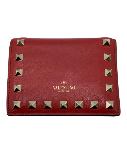VALENTINO GARAVANI（ヴァレンティノ・ガラヴァーニ）VALENTINO GARAVANI (ヴァレンティノ・ガラヴァーニ) スタッズ2つ折り財布 レッドの古着・服飾アイテム