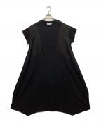 HeRIN.CYEヘリンドットサイ）の古着「Trapezoid switching dress」｜ブラック