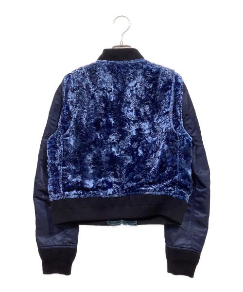 YOSHIYO（ヨシヨ）YOSHIYO (ヨシヨ) Velor flock print jacket/ベロアリバーシブルブルゾン ブルー サイズ:4の古着・服飾アイテム