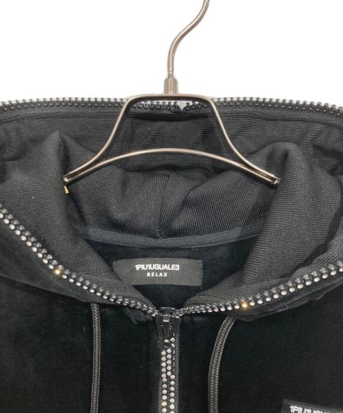 1PIU1UGUALE3 RELAX（ウノピゥウノウグァーレトレ リラックス）1PIU1UGUALE3 RELAX (ウノピゥウノウグァーレトレ リラックス) ラインストーン装飾ベロアジップパーカー ブラック サイズ:Mの古着・服飾アイテム