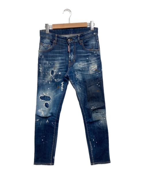 DSQUARED2（ディースクエアード）DSQUARED2 (ディースクエアード) ペイントクラッシュデニムパンツ インディゴ サイズ:W42の古着・服飾アイテム