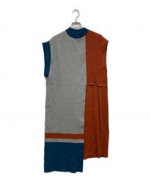 UN3D.（アンスリード）の古着「アシメロングニットベスト」｜グレー×オレンジ