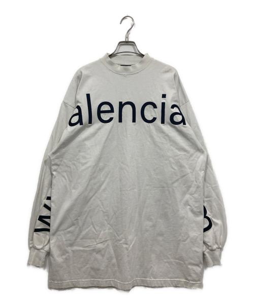 BALENCIAGA（バレンシアガ）BALENCIAGA (バレンシアガ) ヴィンテージ加工フロントロゴ長袖カットソーTシャツ ホワイト サイズ:1の古着・服飾アイテム