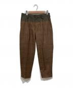 KOLORカラー）の古着「フランネルチェック 切替 テーパード スラックス」｜ブラウン