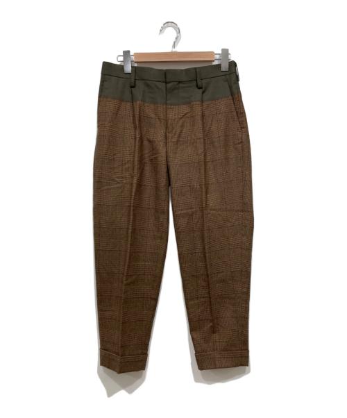 KOLOR（カラー）KOLOR (カラー) フランネルチェック 切替 テーパード スラックス ブラウン サイズ:1の古着・服飾アイテム
