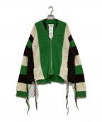 doubletダブレット）の古着「ジップアップストライプカーディガン / ZIP UP STRIPE CARDIGAN」｜グリーン
