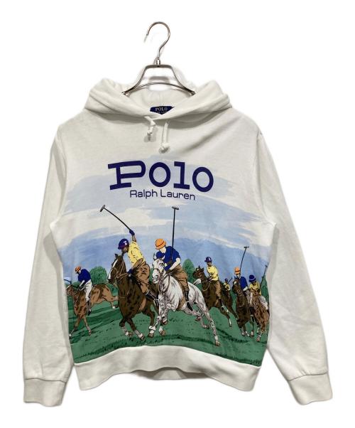 POLO RALPH LAUREN（ポロ・ラルフローレン）POLO RALPH LAUREN (ポロ・ラルフローレン) 転写プリントプルオーバーパーカー ホワイト サイズ:Mの古着・服飾アイテム