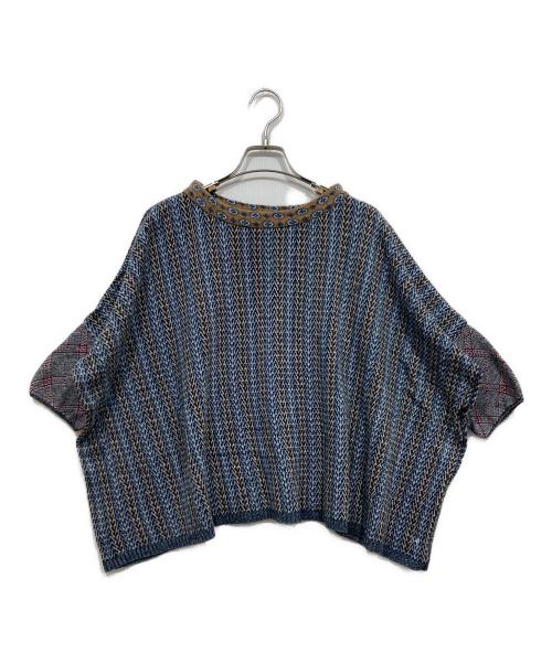 45R（フォーティファイブ・アール）45R (フォーティファイブ・アール) 総柄コットン半袖ニット ネイビー サイズ:Freeの古着・服飾アイテム