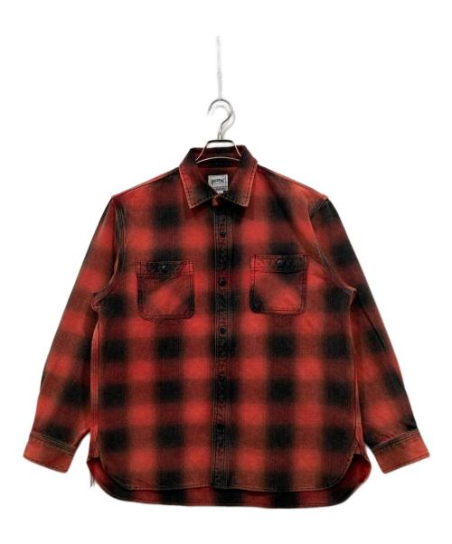 HOUSTON（ヒューストン）HOUSTON (ヒューストン) オンブレチェックビエラシャツ / VINTAGE OMBRE CHECK VIYELLA SHIRT / ビンテージオンブレーチェックビエラシャツ レッド サイズ:XXLの古着・服飾アイテム