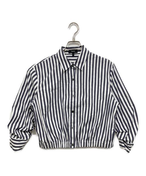 theory（セオリー）theory (セオリー) Awning Stripe Fixed Sleeve Shirt ホワイト×ネイビー サイズ:Ｓの古着・服飾アイテム