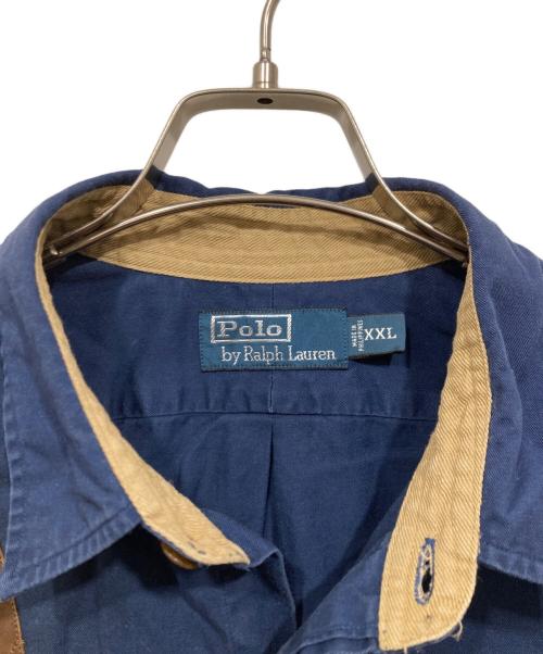 POLO RALPH LAUREN（ポロ・ラルフローレン）POLO RALPH LAUREN (ポロ・ラルフローレン) ショルダーパッチシャツ ネイビー×ブラウン サイズ:XXLの古着・服飾アイテム