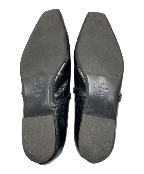 FABIO RUSCONI（ファビオルスコーニ）FABIO RUSCONI (ファビオルスコーニ) 型押しスクエアトゥ ストラップフラットパンプス ブラック サイズ:23.5cmの古着・服飾アイテム