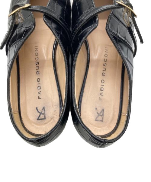 FABIO RUSCONI（ファビオルスコーニ）FABIO RUSCONI (ファビオルスコーニ) 型押しスクエアトゥ ストラップフラットパンプス ブラック サイズ:23.5cmの古着・服飾アイテム