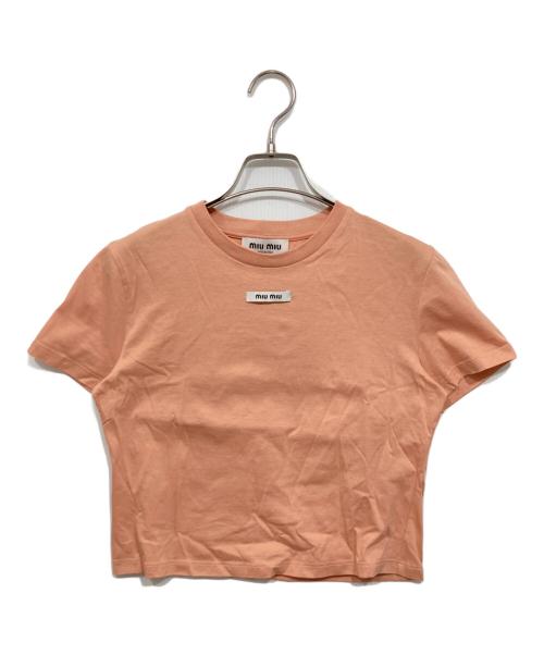 MIU MIU（ミュウミュウ）MIU MIU (ミュウミュウ) ロゴラベルTシャツ ピンク サイズ:XSの古着・服飾アイテム