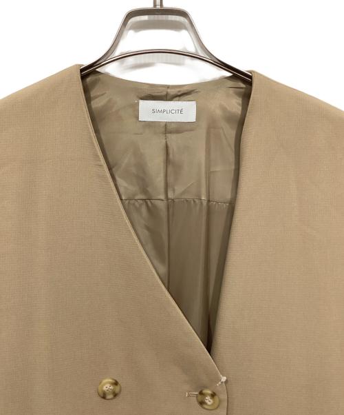 SIMPLICITE（シンプリシテ）SIMPLICITE (シンプリシテ) ノーカラーボックスタックコート ブラウン サイズ:Fの古着・服飾アイテム
