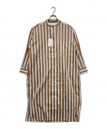 ticca（ティッカ）の古着「バンドカラースクエアビッグロング シャツワンピース」｜ベージュ