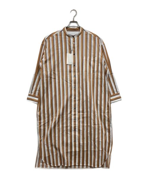 ticca（ティッカ）ticca (ティッカ) バンドカラースクエアビッグロング シャツワンピース ベージュ サイズ:FREEの古着・服飾アイテム