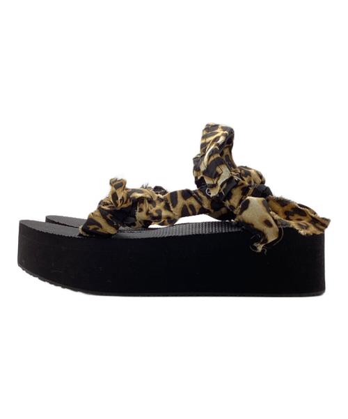 ARIZONALOVE（アリゾナラブ）ARIZONALOVE (アリゾナラブ) レオパード柄サンダル ブラック×ベージュ サイズ:38の古着・服飾アイテム