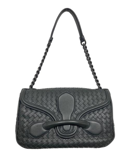 BOTTEGA VENETA（ボッテガベネタ）BOTTEGA VENETA (ボッテガベネタ) リアルト イントレチャート フラップワンショルダーバッグ ブラックの古着・服飾アイテム