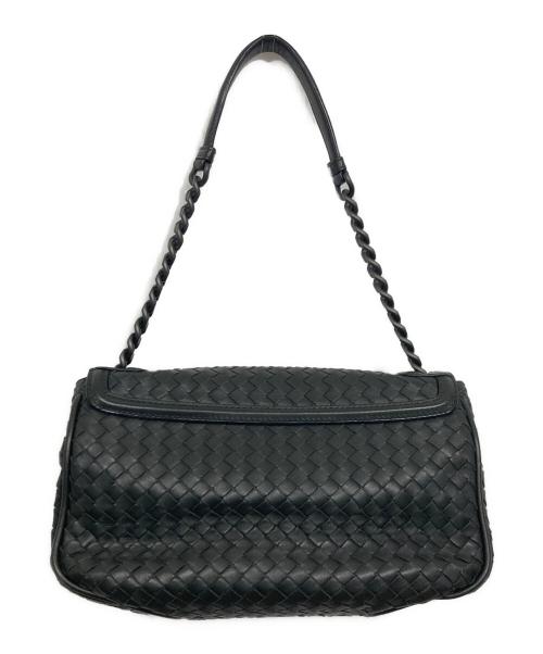 BOTTEGA VENETA（ボッテガベネタ）BOTTEGA VENETA (ボッテガベネタ) リアルト イントレチャート フラップワンショルダーバッグ ブラックの古着・服飾アイテム