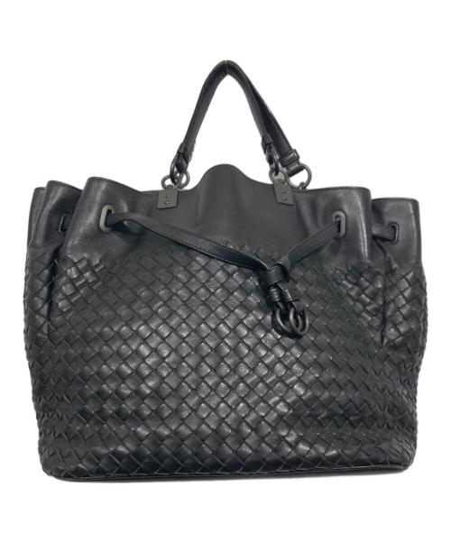 BOTTEGA VENETA（ボッテガベネタ）BOTTEGA VENETA (ボッテガベネタ) 巾着イントレチャートハンドバッグ ブラックの古着・服飾アイテム
