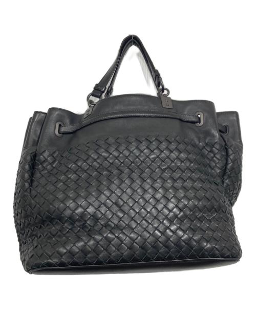BOTTEGA VENETA（ボッテガベネタ）BOTTEGA VENETA (ボッテガベネタ) 巾着イントレチャートハンドバッグ ブラックの古着・服飾アイテム